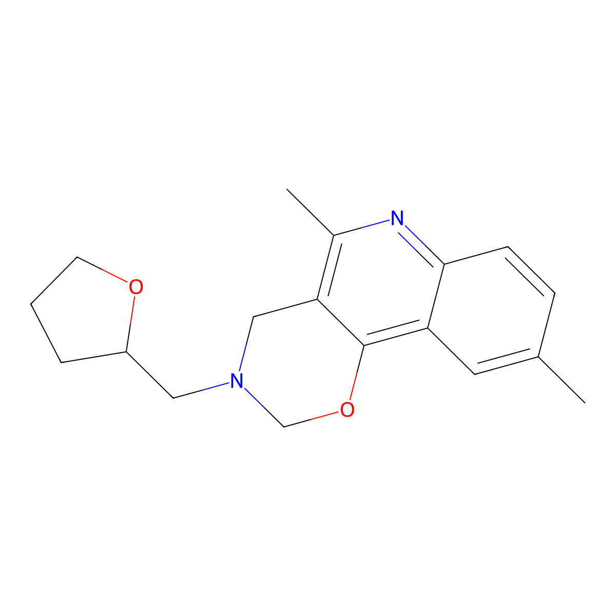 5,9-dimethyl-3-(tetrahydrofuran-2-ylmethyl)-3,4-dihydro-2H-[1,3]oxazino[5,6-c]quinoline molecular structure, CAS 380458-29-7