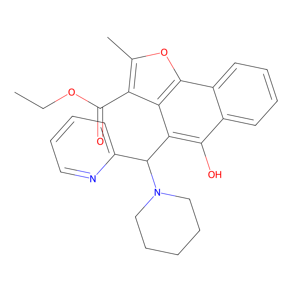 Ethyl 5-hydroxy-2-methyl-4-[piperidin-1-yl(pyridin-2-yl)methyl]naphtho[1,2-b]furan-3-carboxylate molecular structure, CAS 380458-30-0