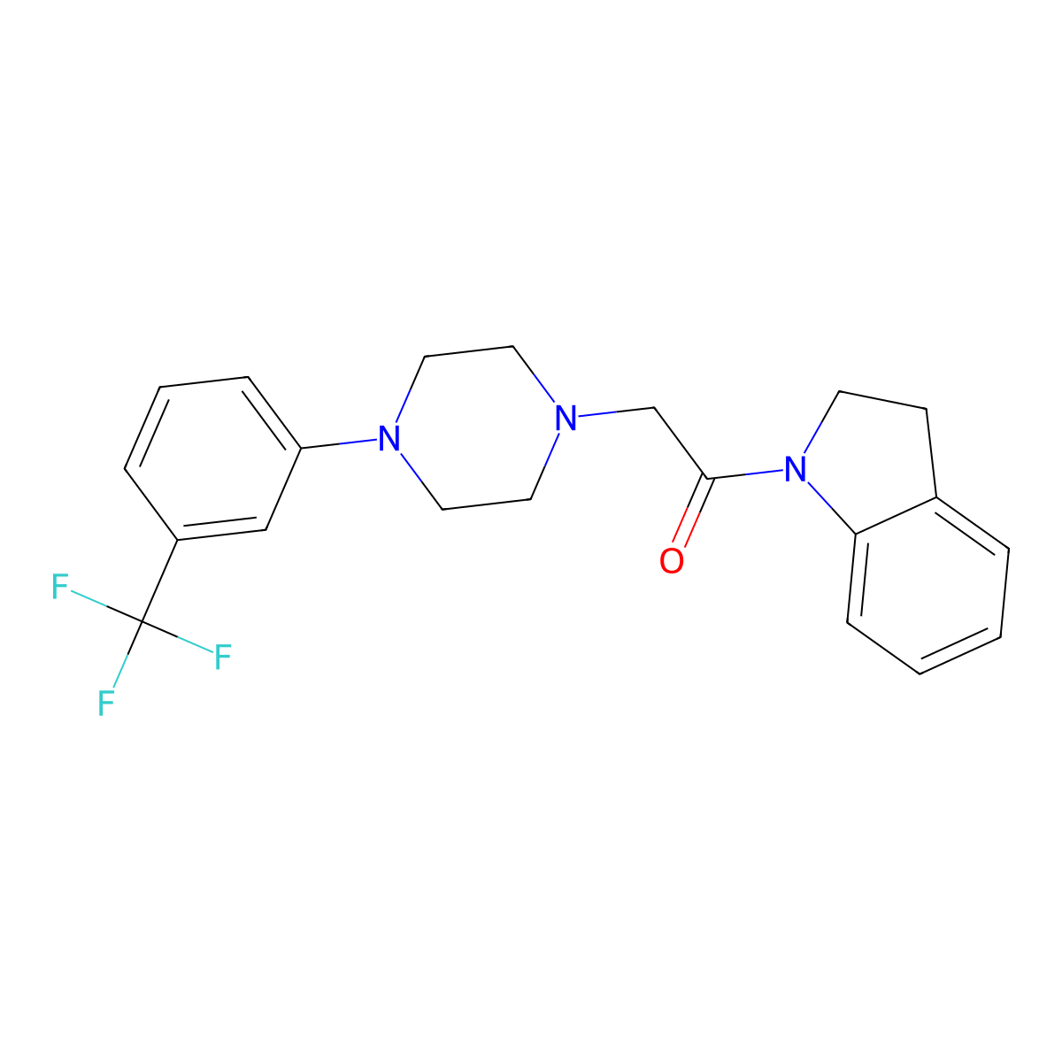 1-(2,3-Dihydroindol-1-yl)-2-[4-[3-(trifluoromethyl)phenyl]piperazin-1-yl]ethanone molecular structure, CAS 380459-91-6
