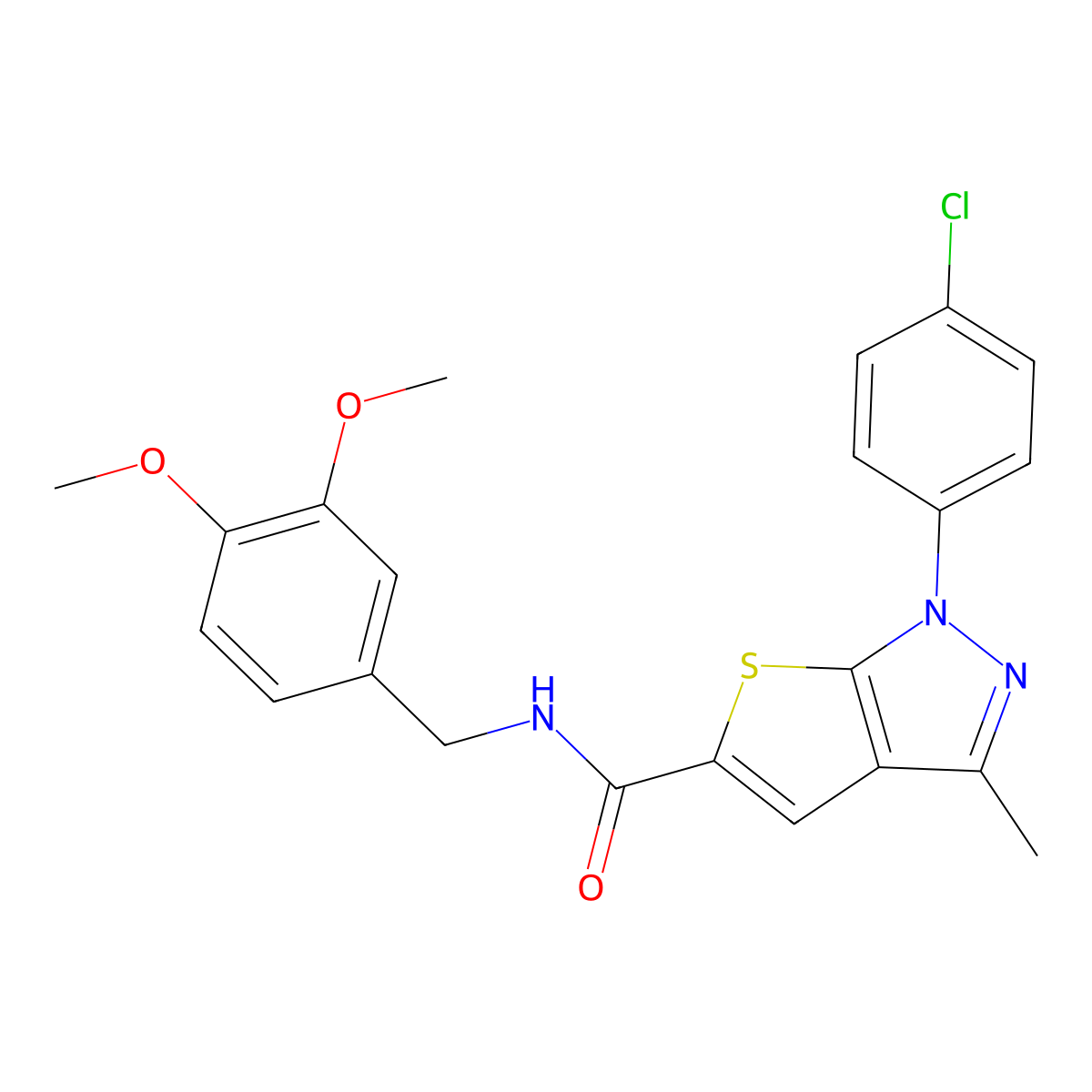 1-(4-chlorophenyl)-N-[(3,4-dimethoxyphenyl)methyl]-3-methyl-1H-thieno[2,3-c]pyrazole-5-carboxamide molecular structure, CAS 380461-32-5