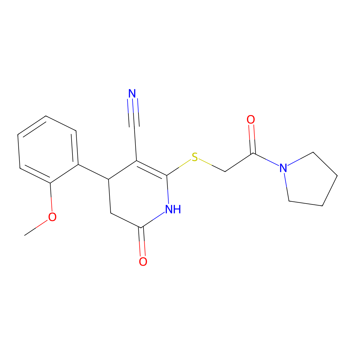 4-(2-methoxyphenyl)-2-oxo-6-(2-oxo-2-pyrrolidin-1-ylethyl)sulfanyl-3,4-dihydro-1H-pyridine-5-carbonitrile molecular structure, CAS 380461-88-1
