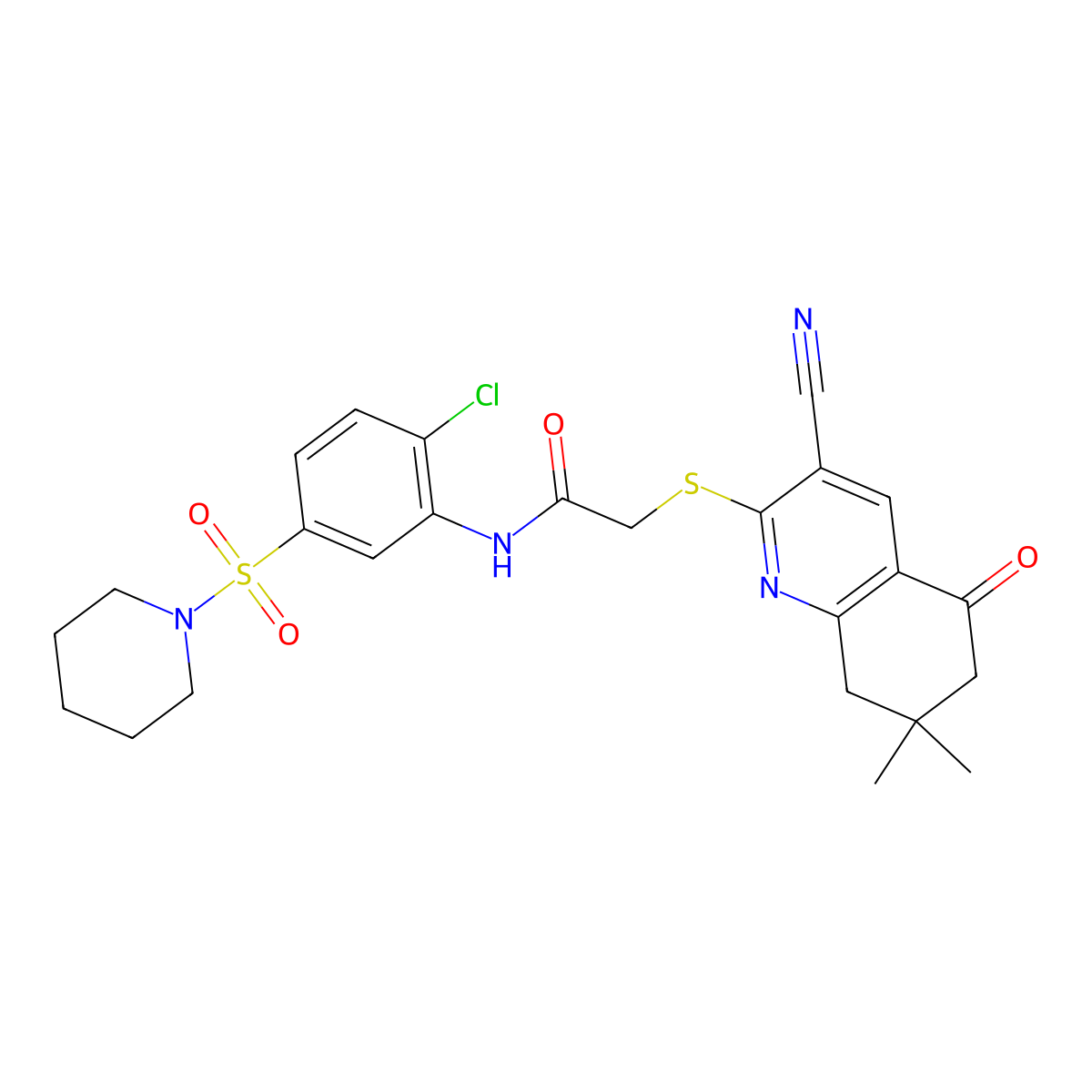 N-(2-chloro-5-piperidin-1-ylsulfonylphenyl)-2-[(3-cyano-7,7-dimethyl-5-oxo-6,8-dihydroquinolin-2-yl)sulfanyl]acetamide molecular structure, CAS 380461-90-5