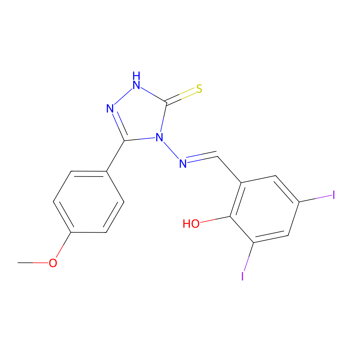 2,4-diiodo-6-({[3-(4-methoxyphenyl)-5-sulfanyl-4H-1,2,4-triazol-4-yl]imino}methyl)phenol molecular structure, CAS 380462-33-9