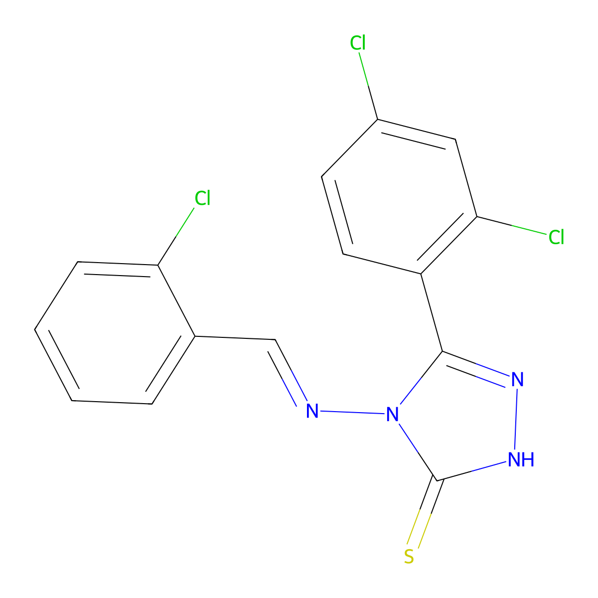 4-{[(2-chlorophenyl)methylidene]amino}-5-(2,4-dichlorophenyl)-4H-1,2,4-triazole-3-thiol molecular structure, CAS 380462-34-0