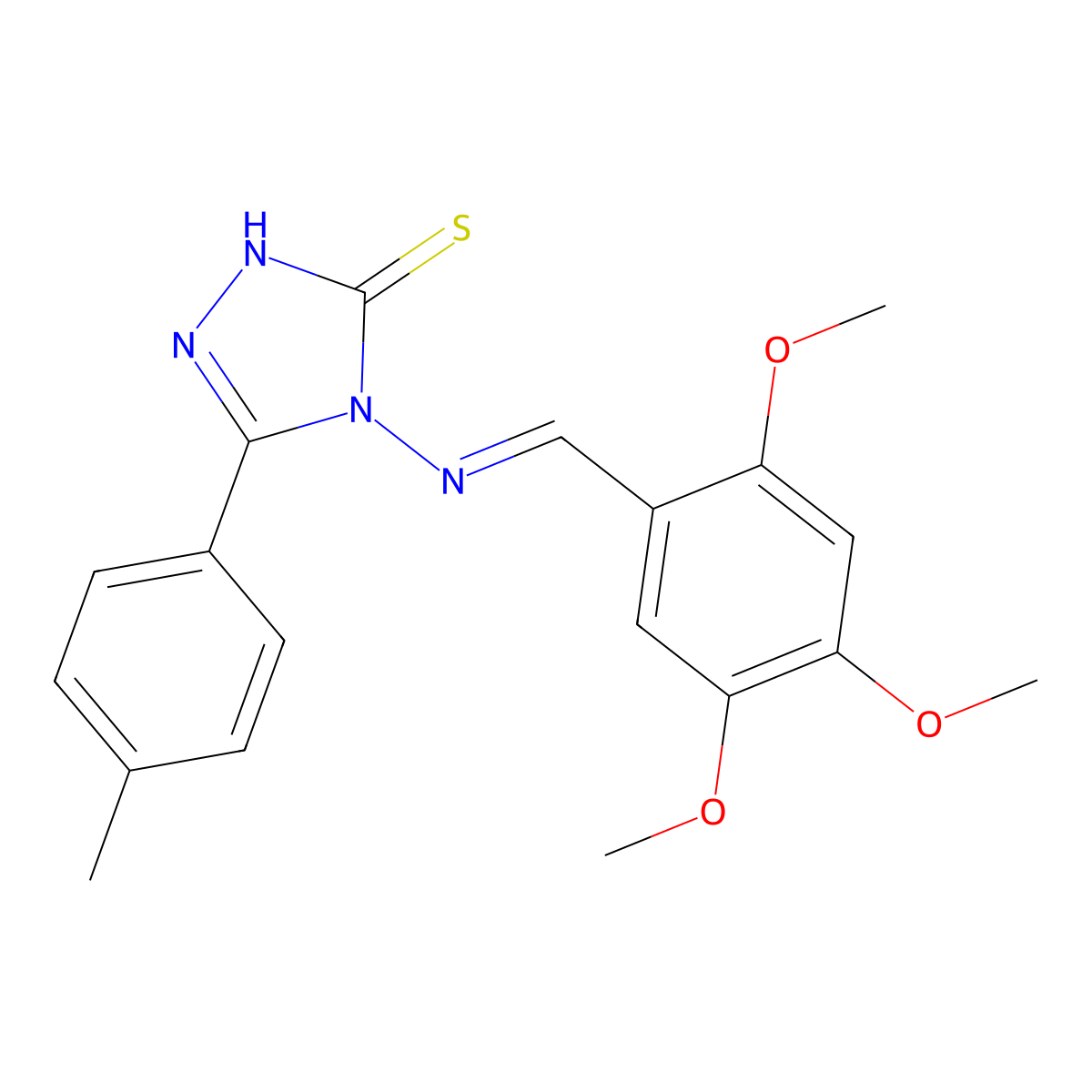 4-[(1Z)-2-(2,4,5-trimethoxyphenyl)-1-azavinyl]-5-(4-methylphenyl)-1,2,4-triazo le-3-thiol molecular structure, CAS 380462-36-2