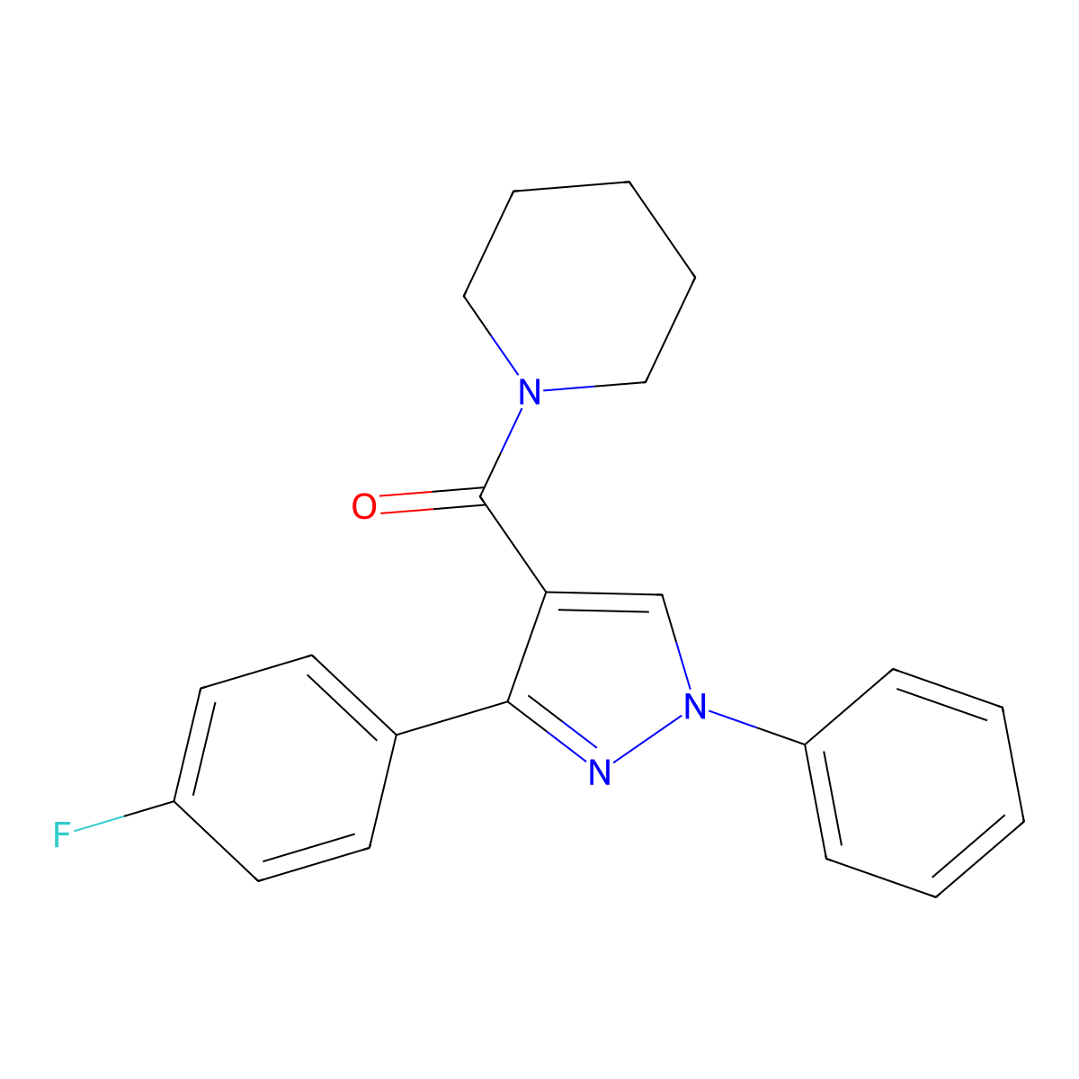 1-[3-(4-fluorophenyl)-1-phenyl-1H-pyrazole-4-carbonyl]piperidine molecular structure, CAS 380463-05-8