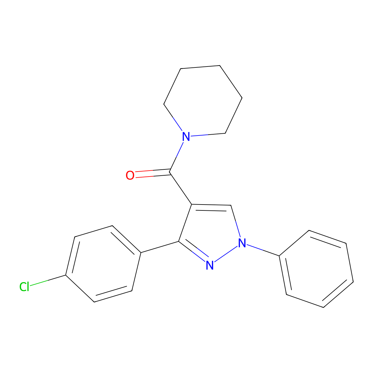 1-[3-(4-chlorophenyl)-1-phenyl-1H-pyrazole-4-carbonyl]piperidine molecular structure, CAS 380463-09-2