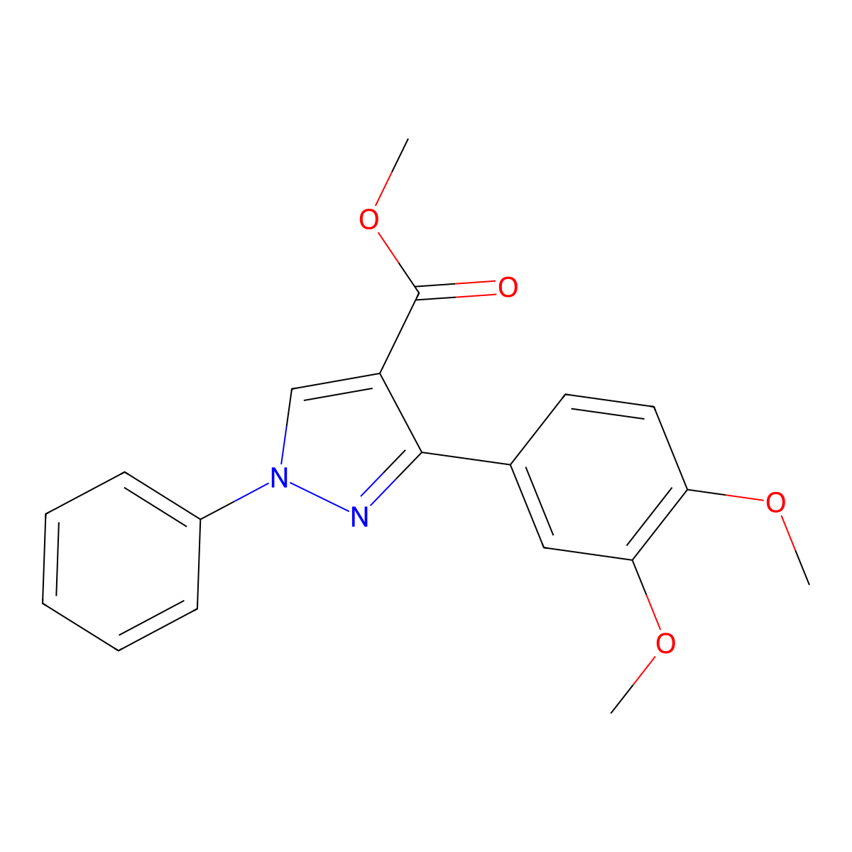 Methyl 3-(3,4-dimethoxyphenyl)-1-phenylpyrazole-4-carboxylate molecular structure, CAS 380463-29-6