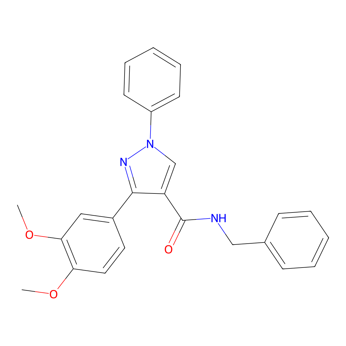 N-benzyl-3-(3,4-dimethoxyphenyl)-1-phenyl-1H-pyrazole-4-carboxamide molecular structure, CAS 380463-35-4