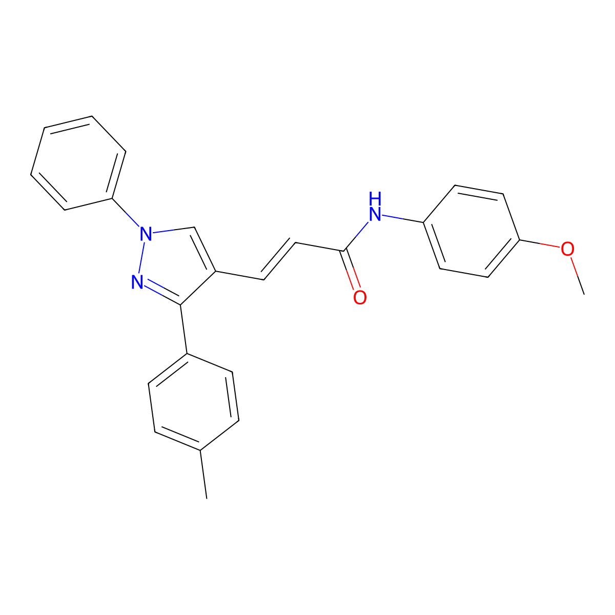 (2E)-N-(4-methoxyphenyl)-3-(3-(4-methylphenyl)-1-phenyl-1H-pyrazol-4-yl)prop-2-enamide molecular structure, CAS 380463-49-0