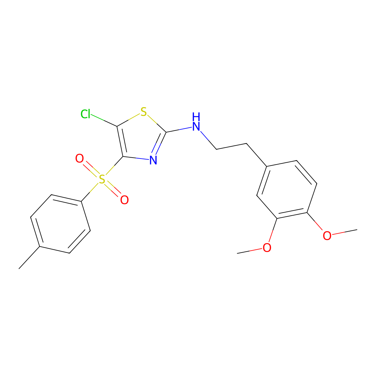 5-chloro-N-(3,4-dimethoxyphenethyl)-4-tosylthiazol-2-amine molecular structure, CAS 380467-21-0
