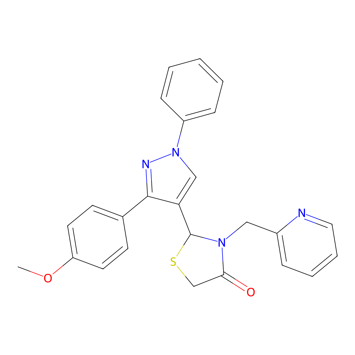 2-[3-(4-Methoxyphenyl)-1-phenylpyrazol-4-yl]-3-(pyridin-2-ylmethyl)-1,3-thiazolidin-4-one molecular structure, CAS 380469-44-3