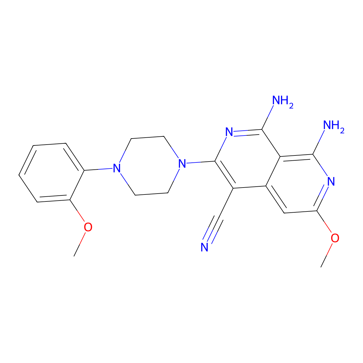 1,8-Diamino-6-methoxy-3-(4-(2-methoxyphenyl)piperazin-1-yl)-2,7-naphthyridine-4-carbonitrile molecular structure, CAS 380470-06-4