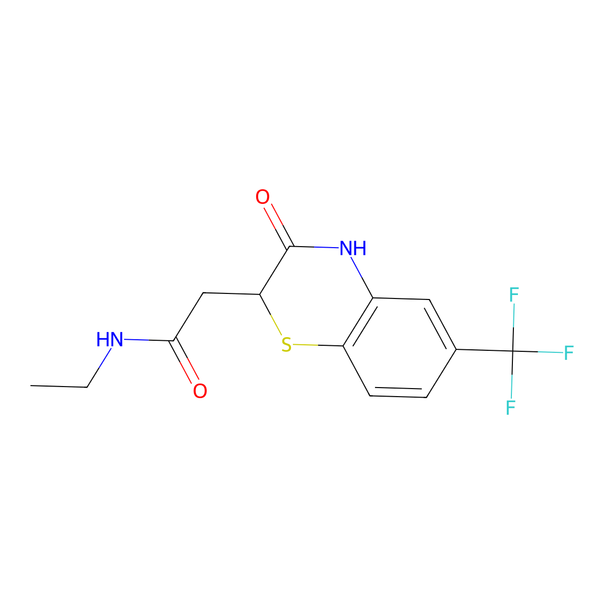 N-ethyl-2-[3-oxo-6-(trifluoromethyl)-3,4-dihydro-2H-1,4-benzothiazin-2-yl]acetamide molecular structure, CAS 380470-98-4