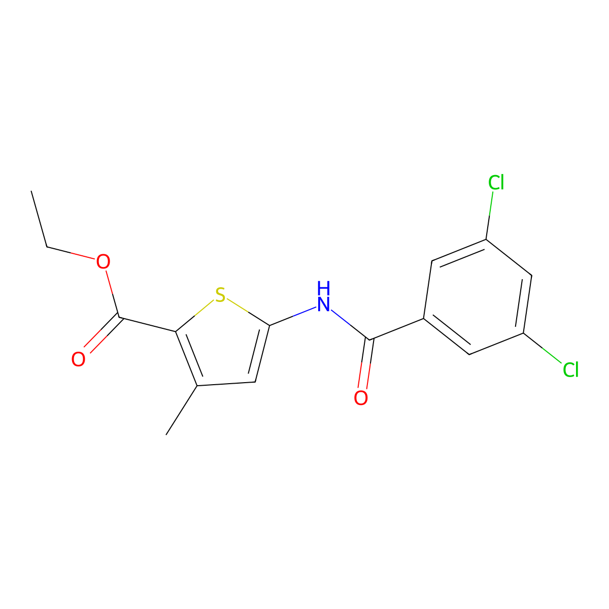 Ethyl 5-(3,5-dichlorobenzamido)-3-methylthiophene-2-carboxylate molecular structure, CAS 380471-94-3