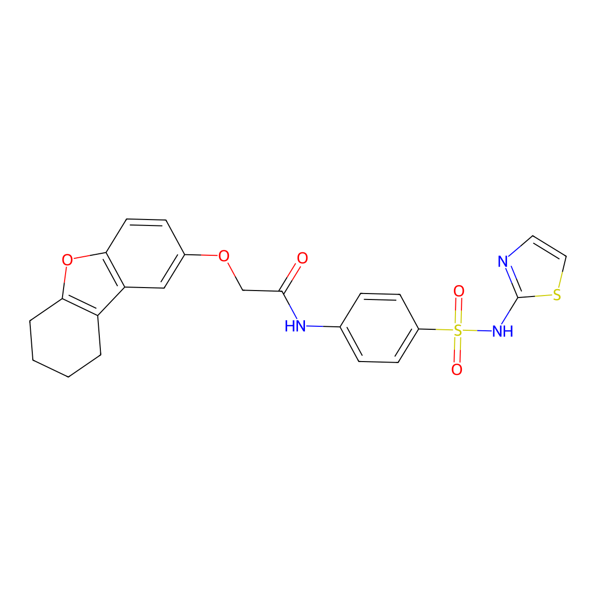 2-(6,7,8,9-tetrahydrodibenzofuran-2-yloxy)-N-[4-(1,3-thiazol-2-ylsulfamoyl)phenyl]acetamide molecular structure, CAS 380472-74-2