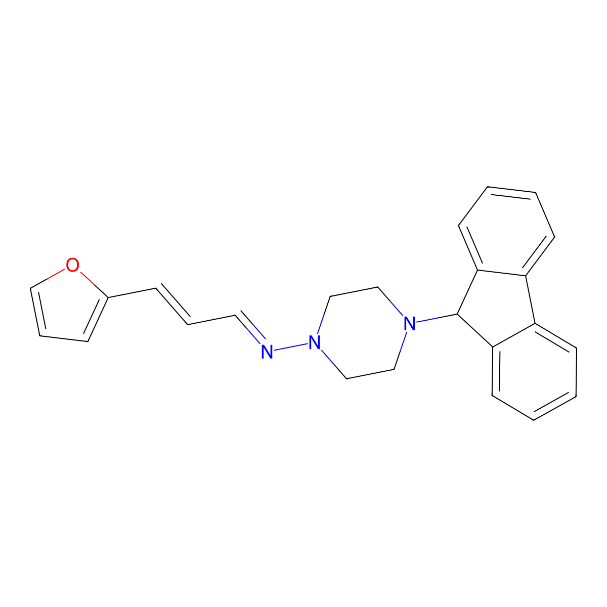 1-Piperazinamine, 4-(9H-fluoren-9-yl)-N-[3-(2-furanyl)-2-propen-1-ylidene]- molecular structure, CAS 380472-84-4