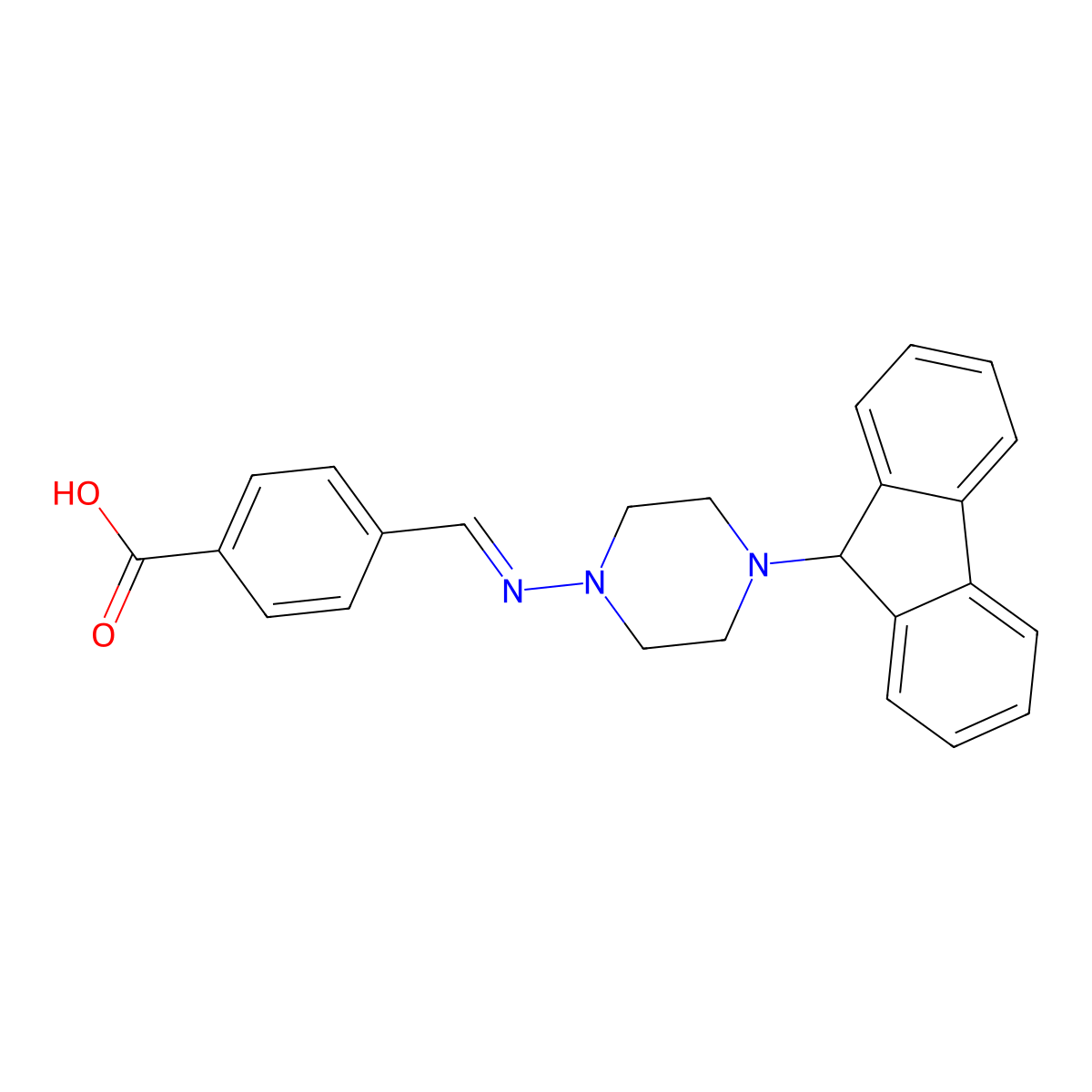 4-[(1E)-2-(4-fluoren-9-ylpiperazinyl)-2-azavinyl]benzoic acid molecular structure, CAS 380472-93-5