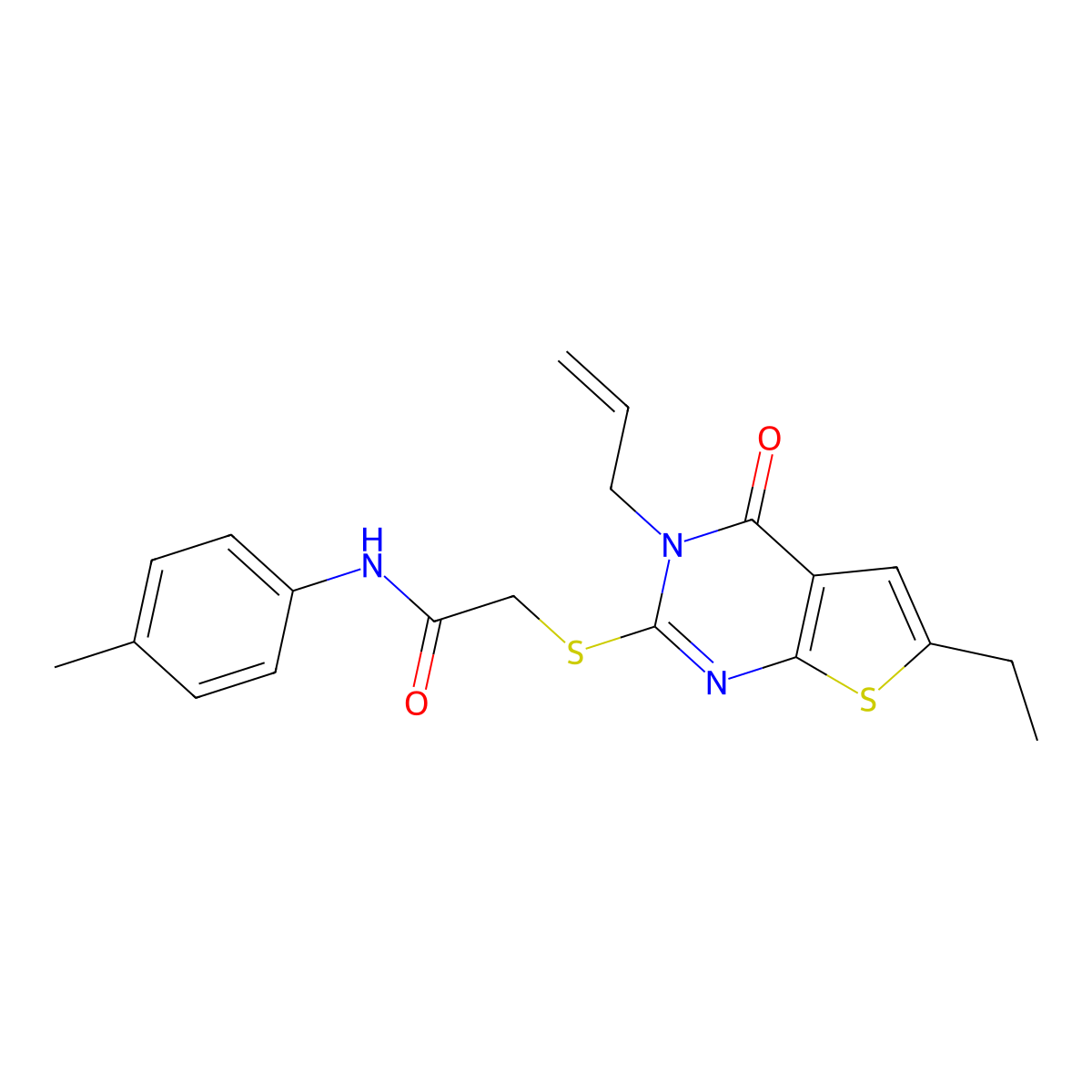 2-((3-allyl-6-ethyl-4-oxo-3,4-dihydrothieno[2,3-d]pyrimidin-2-yl)thio)-N-(p-tolyl)acetamide molecular structure, CAS 380474-55-5