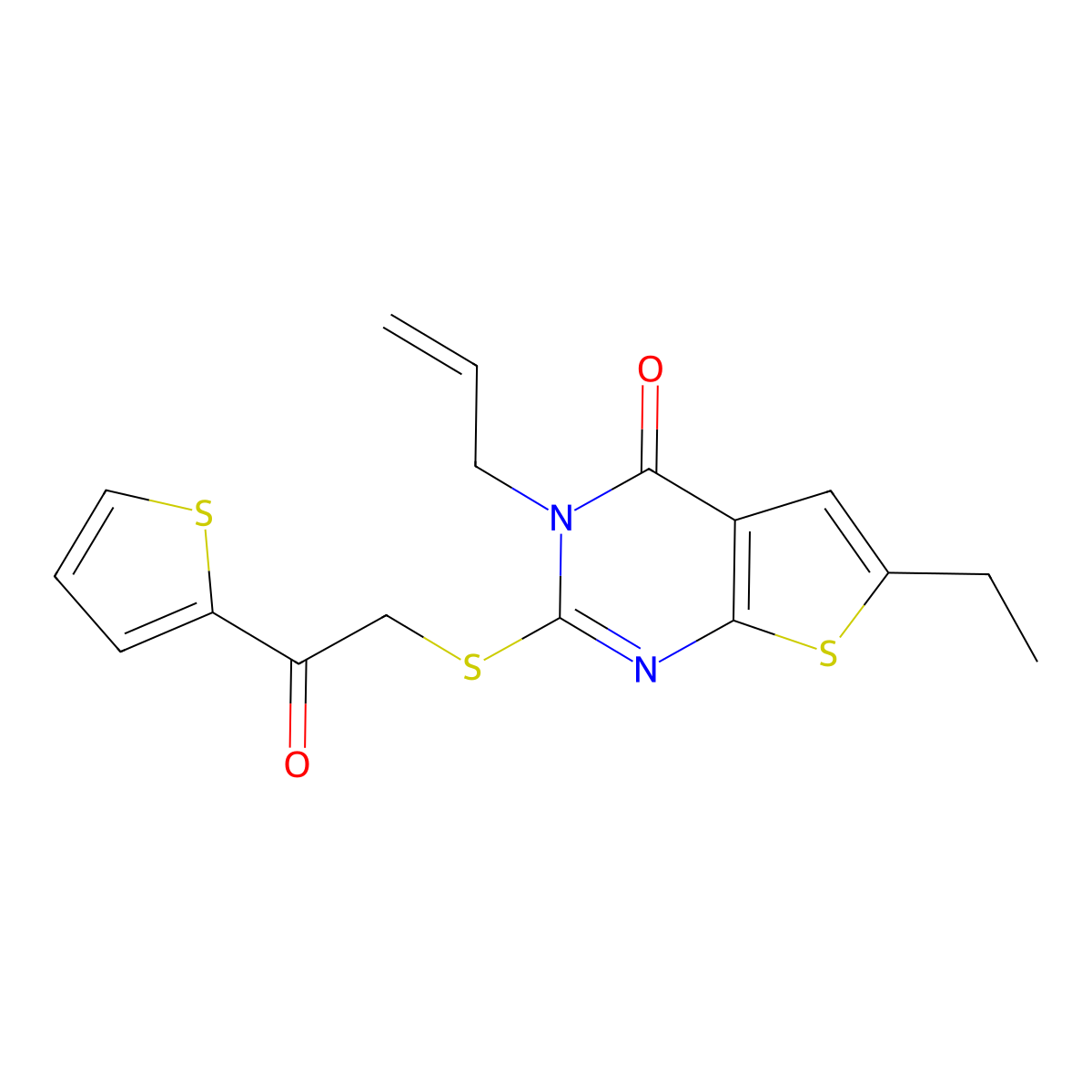 6-Ethyl-2-(2-oxo-2-thiophen-2-ylethyl)sulfanyl-3-prop-2-enylthieno[2,3-d]pyrimidin-4-one molecular structure, CAS 380474-65-7
