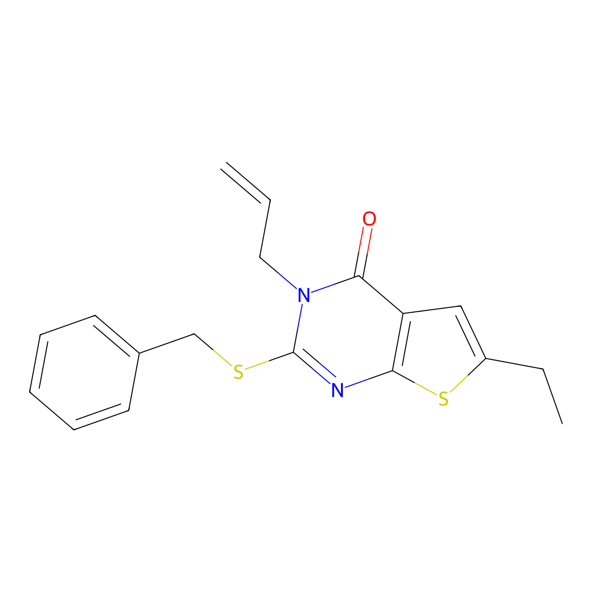 2-Benzylsulfanyl-6-ethyl-3-prop-2-enylthieno[2,3-d]pyrimidin-4-one molecular structure, CAS 380474-66-8