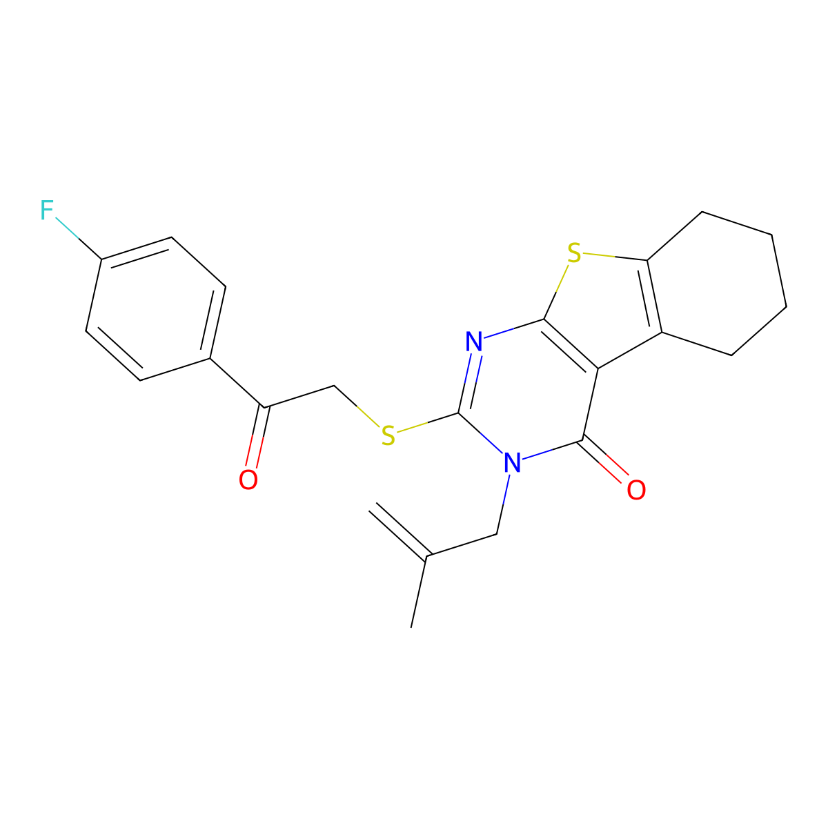 2-[2-(4-Fluorophenyl)-2-oxoethyl]sulfanyl-3-(2-methylprop-2-enyl)-5,6,7,8-tetrahydro-[1]benzothiolo[2,3-d]pyrimidin-4-one molecular structure, CAS 380474-73-7