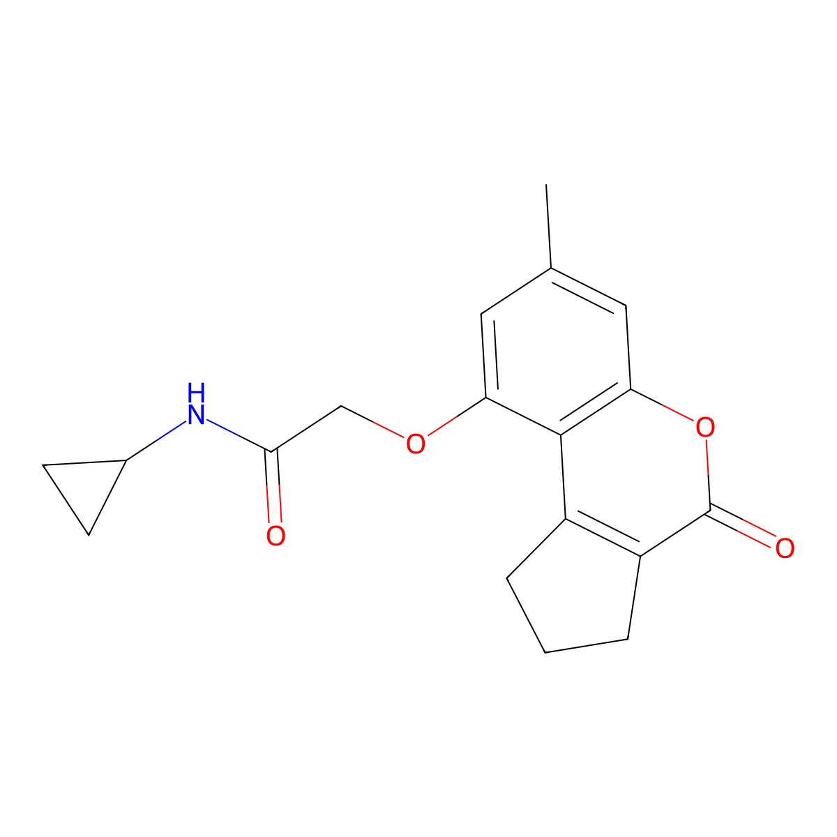 N-cyclopropyl-2-({7-methyl-4-oxo-1H,2H,3H,4H-cyclopenta[c]chromen-9-yl}oxy)acetamide molecular structure, CAS 380475-83-2