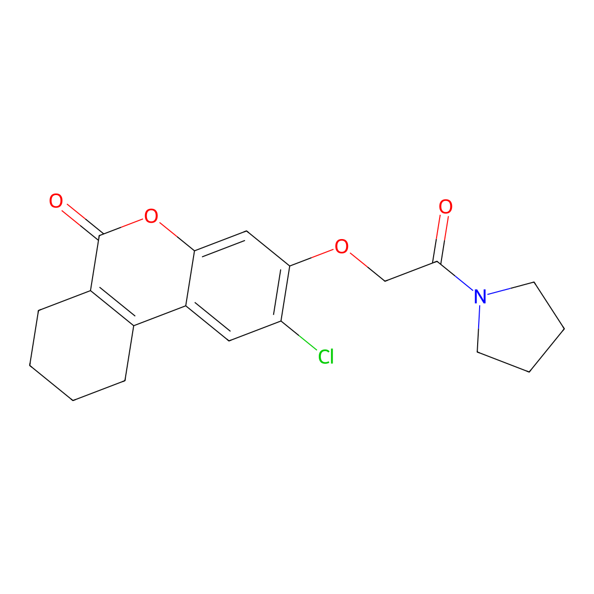 2-Chloro-3-(2-oxo-2-(pyrrolidin-1-yl)ethoxy)-7,8,9,10-tetrahydro-6H-benzo[c]chromen-6-one molecular structure, CAS 380476-01-7