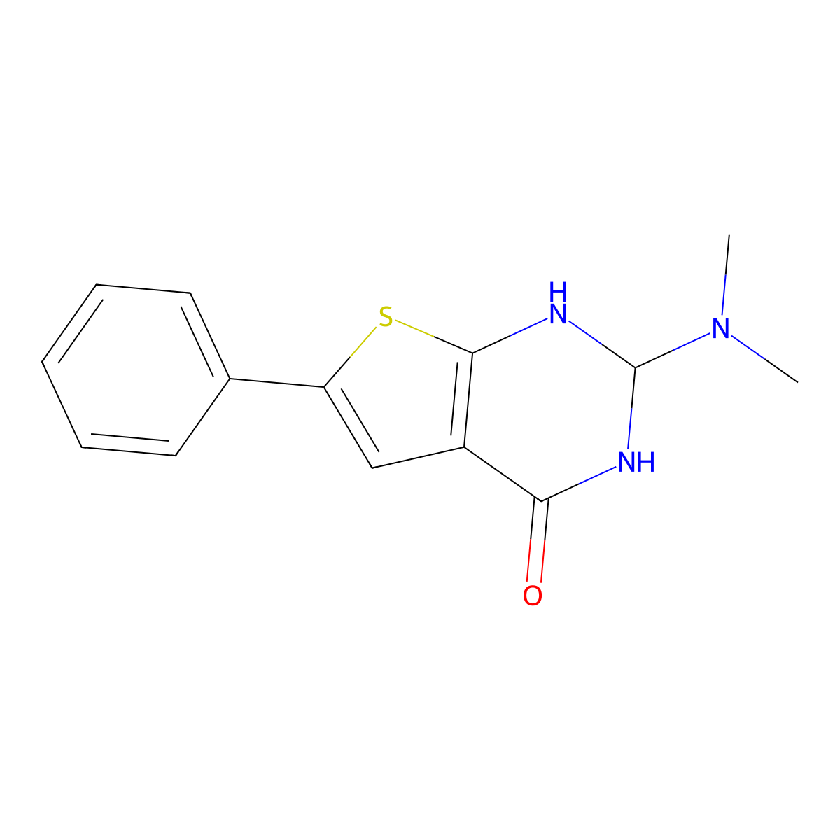 2-(dimethylamino)-6-phenyl-2,3-dihydrothieno[2,3-d]pyrimidin-4(1H)-one molecular structure, CAS 380478-29-5