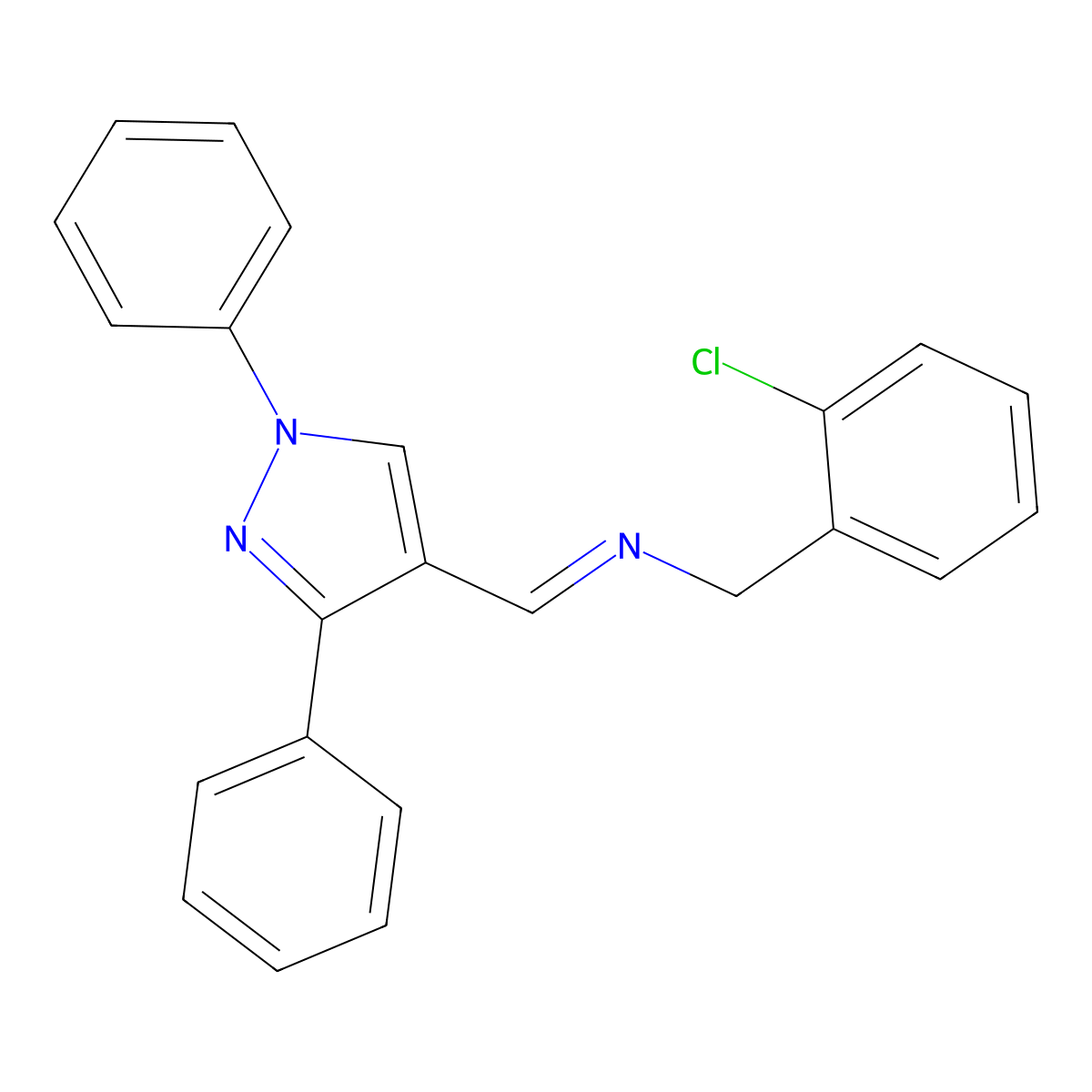N-[(2-chlorophenyl)methyl]-1-(1,3-diphenylpyrazol-4-yl)methanimine molecular structure, CAS 380483-35-2