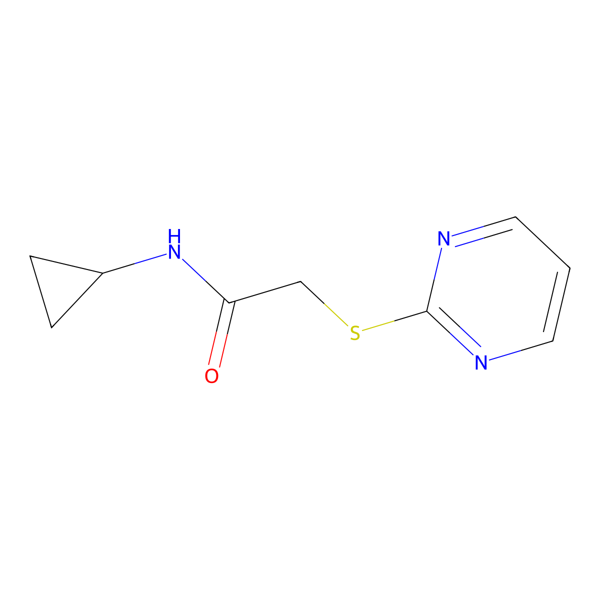 N-cyclopropyl-2-pyrimidin-2-ylsulfanylacetamide molecular structure, CAS 380484-24-2