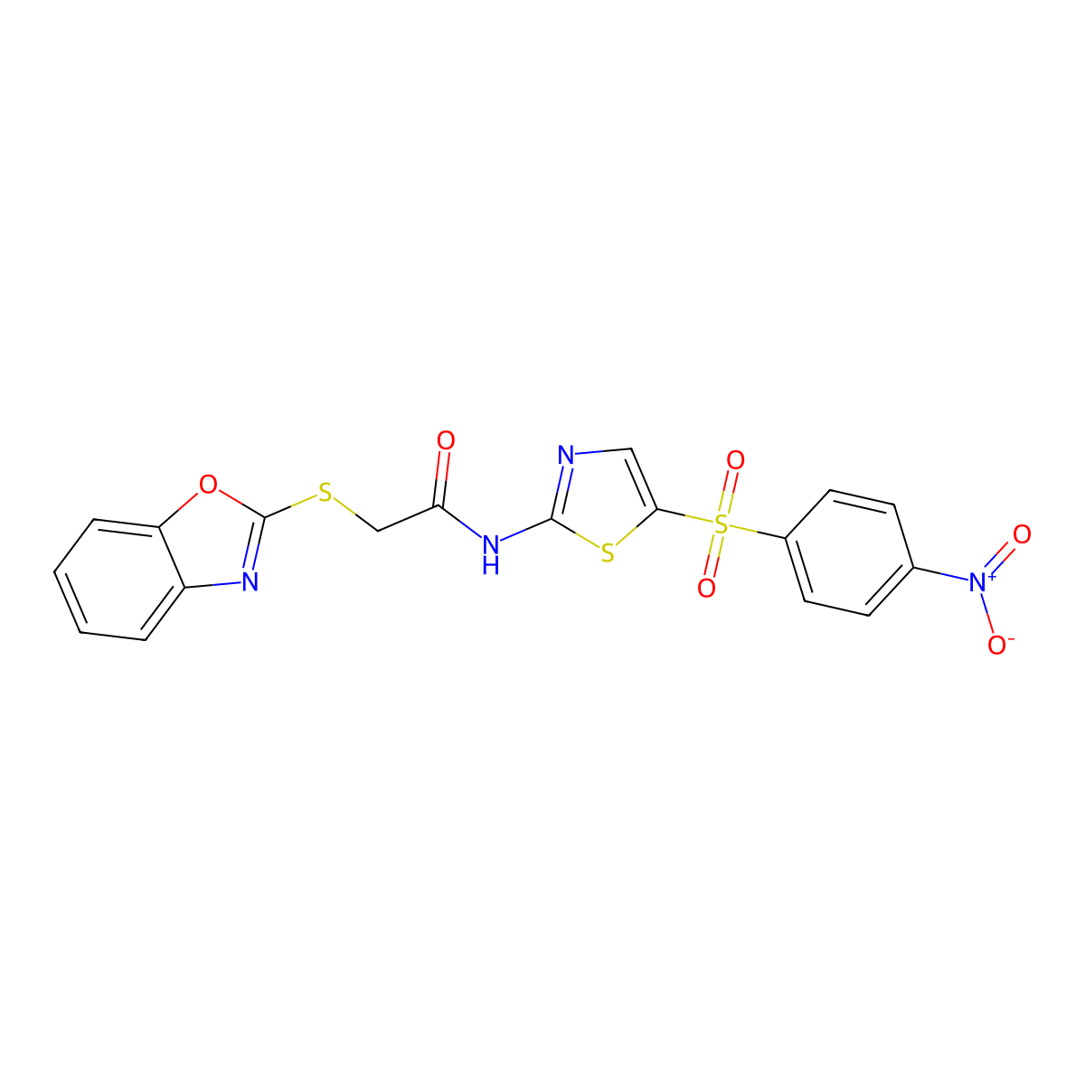 2-(1,3-benzoxazol-2-ylsulfanyl)-N-[5-(4-nitrophenyl)sulfonyl-1,3-thiazol-2-yl]acetamide molecular structure, CAS 380487-15-0