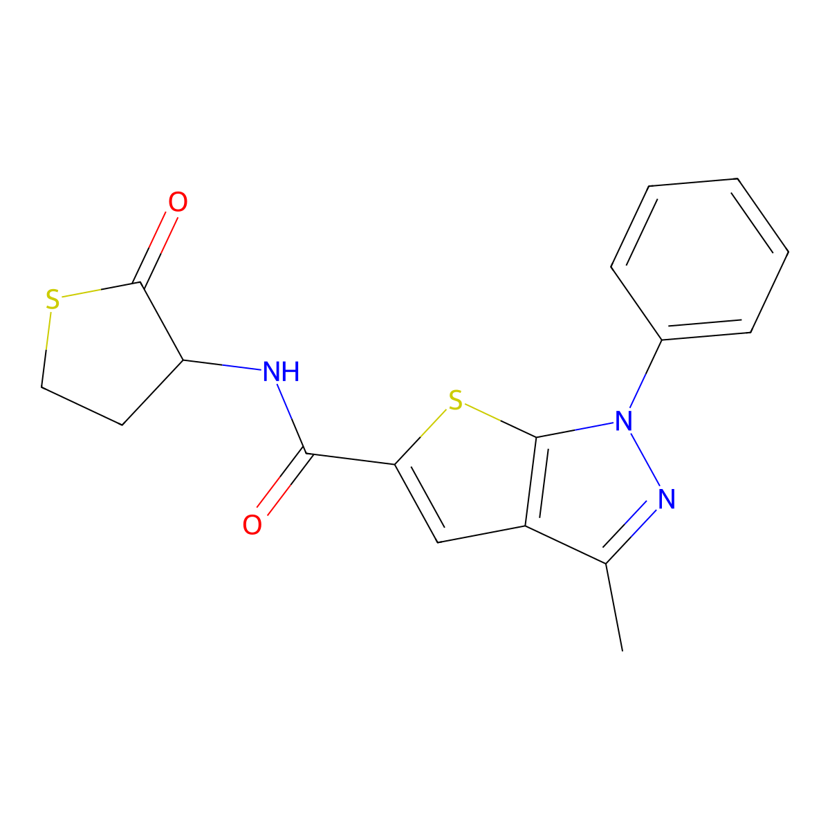 3-methyl-N-(2-oxothiolan-3-yl)-1-phenylthieno[2,3-c]pyrazole-5-carboxamide molecular structure, CAS 380489-89-4