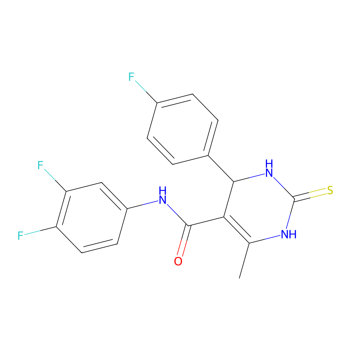 N-(3,4-difluorophenyl)-4-(4-fluorophenyl)-6-methyl-2-sulfanylidene-3,4-dihydro-1H-pyrimidine-5-carboxamide molecular structure, CAS 380491-30-5