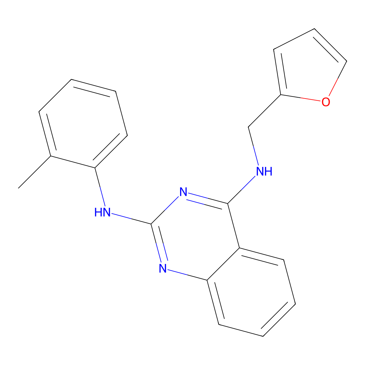 N4-[(furan-2-yl)methyl]-N2-(2-methylphenyl)quinazoline-2,4-diamine molecular structure, CAS 380491-32-7