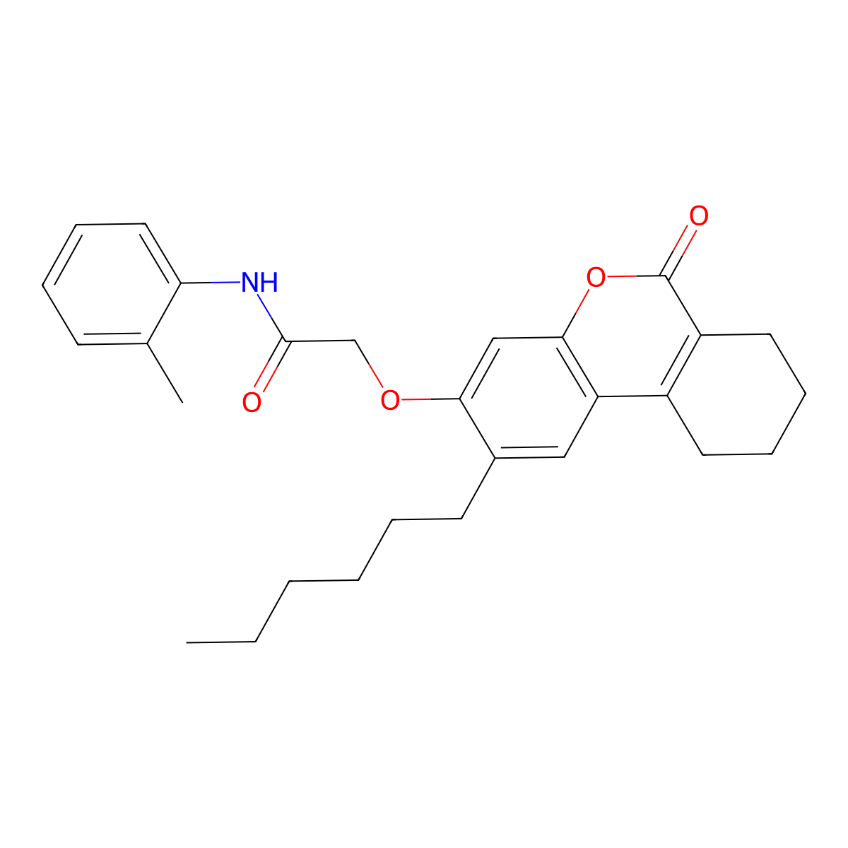 2-[(2-hexyl-6-oxo-7,8,9,10-tetrahydro-6H-benzo[c]chromen-3-yl)oxy]-N-(2-methylphenyl)acetamide molecular structure, CAS 380495-44-3