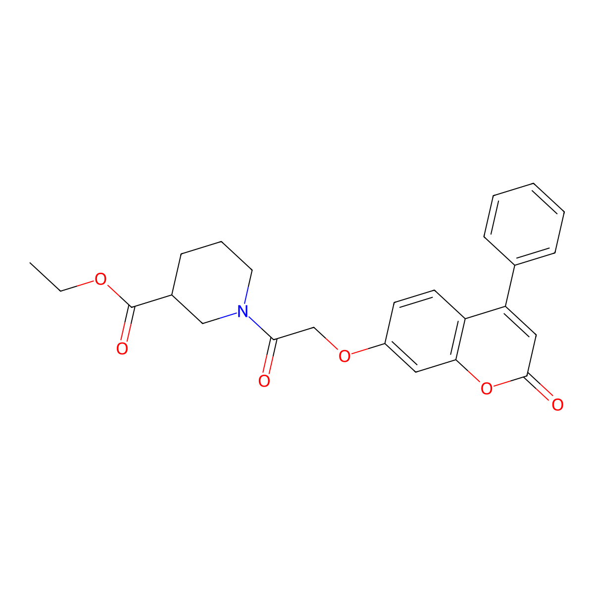 Ethyl 1-[2-(2-oxo-4-phenylchromen-7-yl)oxyacetyl]piperidine-3-carboxylate molecular structure, CAS 380495-52-3