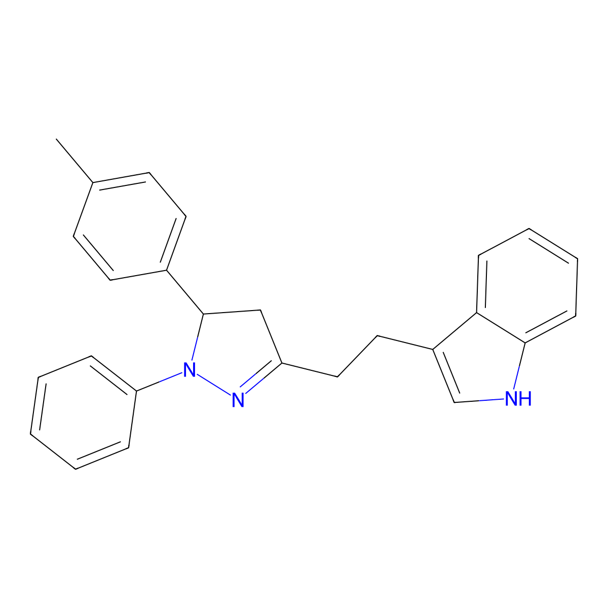 3-(2-(1-phenyl-5-(p-tolyl)-4,5-dihydro-1H-pyrazol-3-yl)ethyl)-1H-indole molecular structure, CAS 380539-17-3