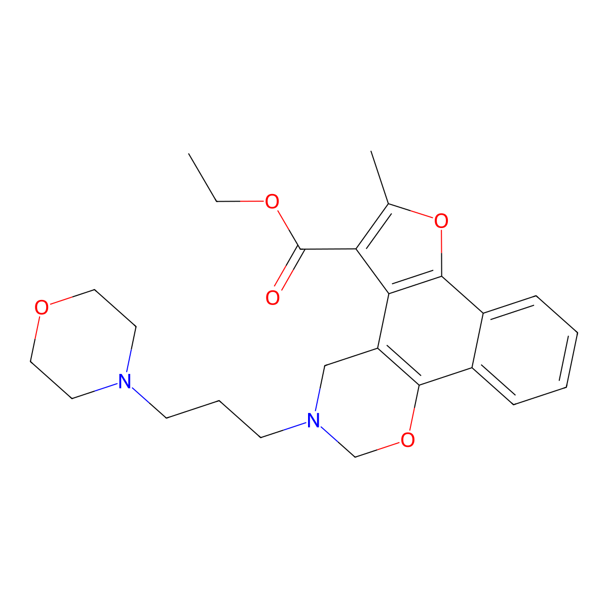 ethyl 6-methyl-3-(3-morpholinopropyl)-3,4-dihydro-2H-furo[3',2':3,4]naphtho[2,1-e][1,3]oxazine-5-carboxylate molecular structure, CAS 380539-25-3
