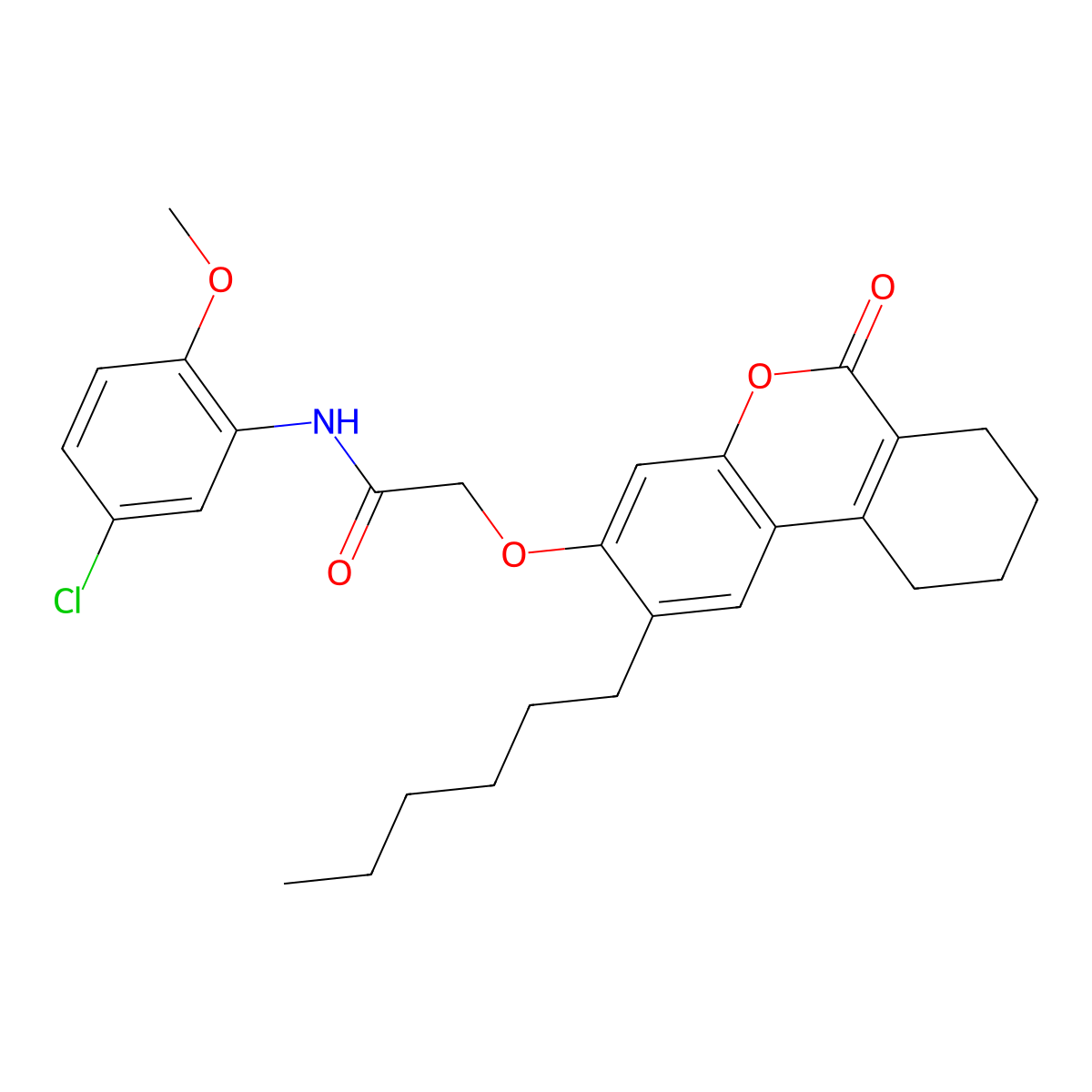 N-(5-chloro-2-methoxyphenyl)-2-[(2-hexyl-6-oxo-7,8,9,10-tetrahydro-6H-benzo[c]chromen-3-yl)oxy]acetamide molecular structure, CAS 380539-38-8
