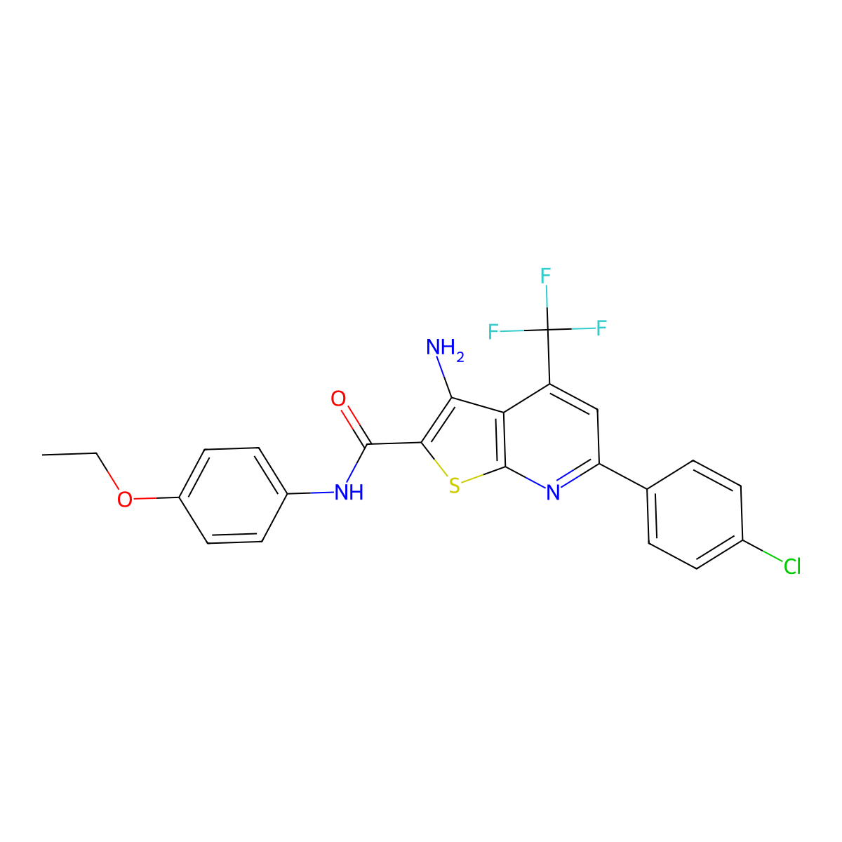 3-Amino-6-(4-chlorophenyl)-N-(4-ethoxyphenyl)-4-(trifluoromethyl)thieno[2,3-B]pyridine-2-carboxamide molecular structure, CAS 380540-61-4