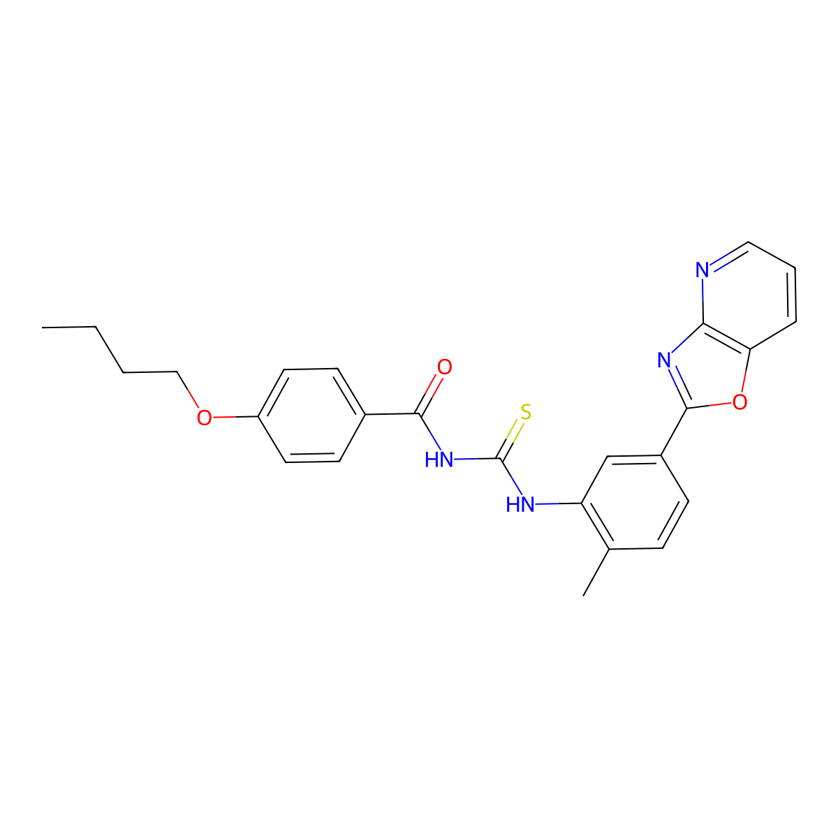 4-butoxy-N-[[2-methyl-5-([1,3]oxazolo[4,5-b]pyridin-2-yl)phenyl]carbamothioyl]benzamide molecular structure, CAS 380541-45-7