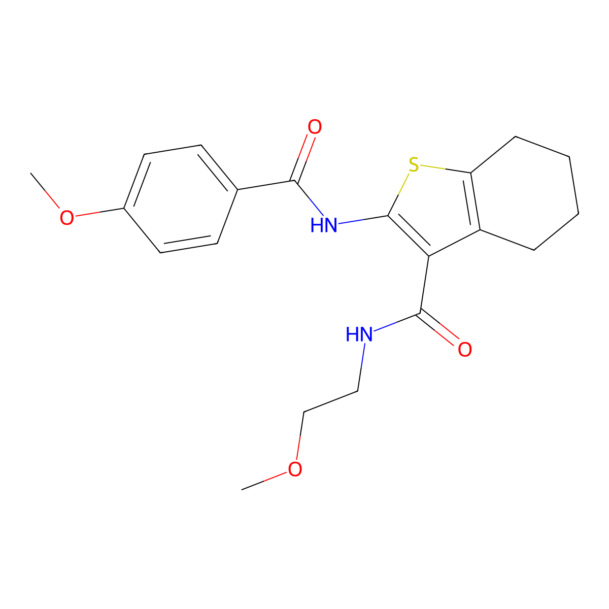2-(4-methoxybenzamido)-N-(2-methoxyethyl)-4,5,6,7-tetrahydrobenzo[b]thiophene-3-carboxamide molecular structure, CAS 380543-61-3