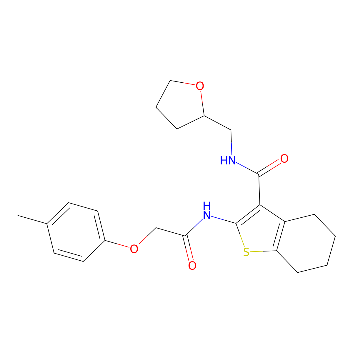 2-[2-(4-methylphenoxy)acetamido]-N-[(oxolan-2-yl)methyl]-4,5,6,7-tetrahydro-1-benzothiophene-3-carboxamide molecular structure, CAS 380544-16-1