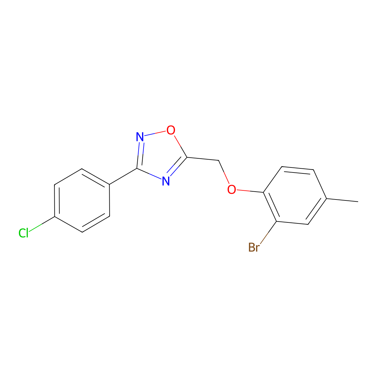 5-[(2-Bromo-4-methylphenoxy)methyl]-3-(4-chlorophenyl)-1,2,4-oxadiazole molecular structure, CAS 380544-60-5