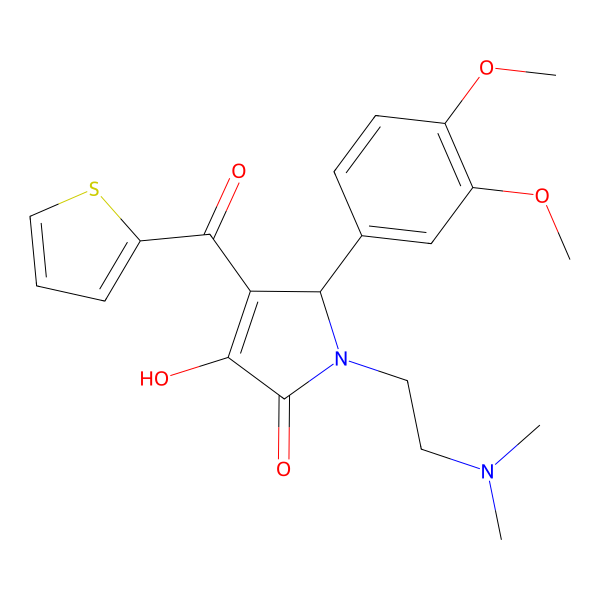 5-(3,4-dimethoxyphenyl)-1-[2-(dimethylamino)ethyl]-3-hydroxy-4-(thiophen-2-ylcarbonyl)-1,5-dihydro-2H-pyrrol-2-one molecular structure, CAS 380544-63-8