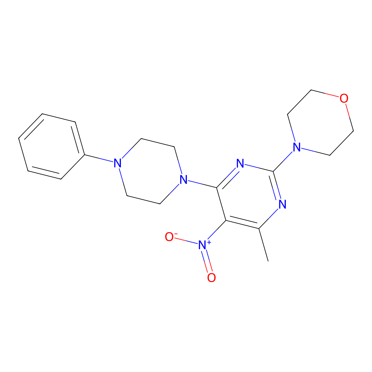 4-[4-Methyl-5-nitro-6-(4-phenylpiperazin-1-yl)pyrimidin-2-yl]morpholine molecular structure, CAS 380544-76-3
