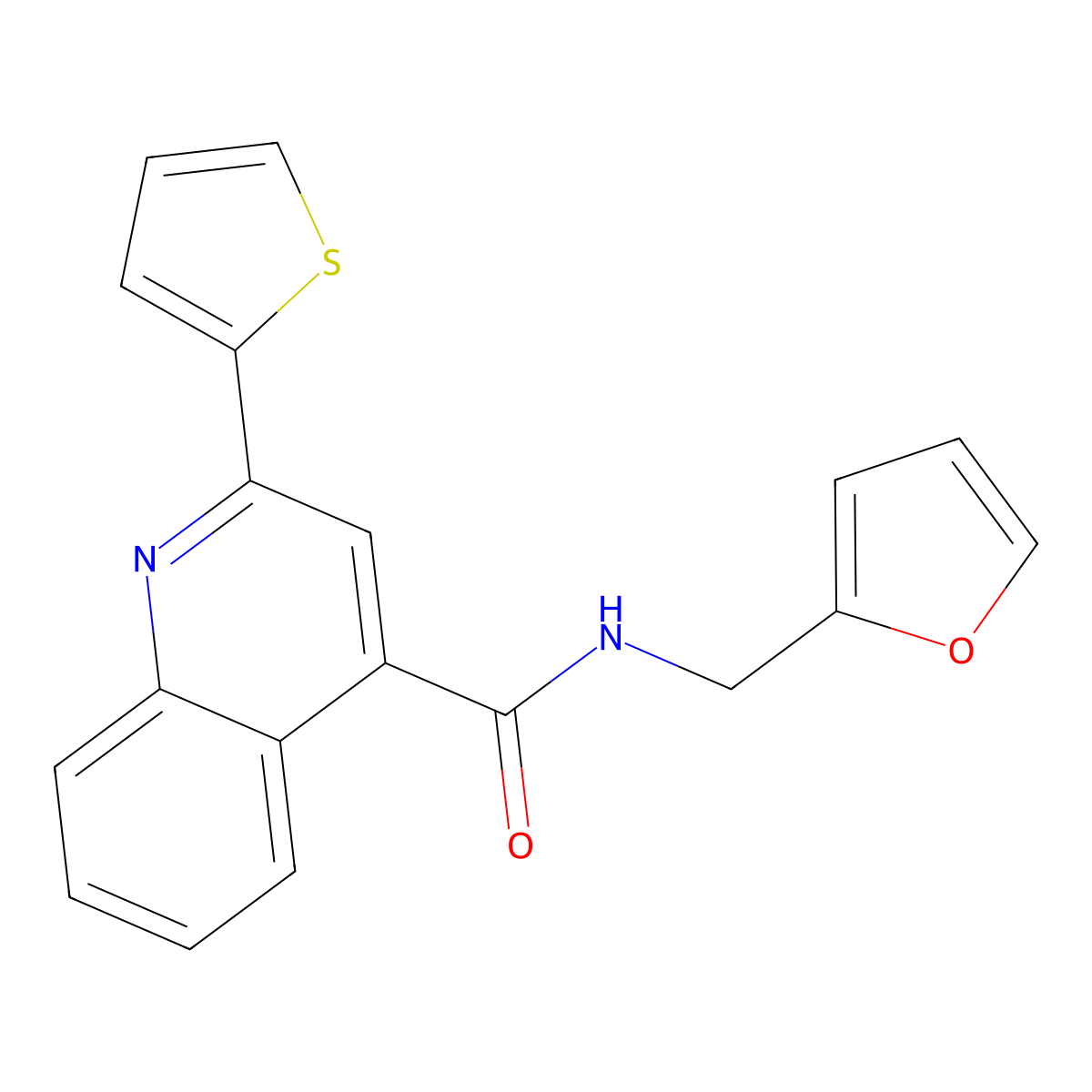 N-(furan-2-ylmethyl)-2-thiophen-2-ylquinoline-4-carboxamide molecular structure, CAS 380545-76-6