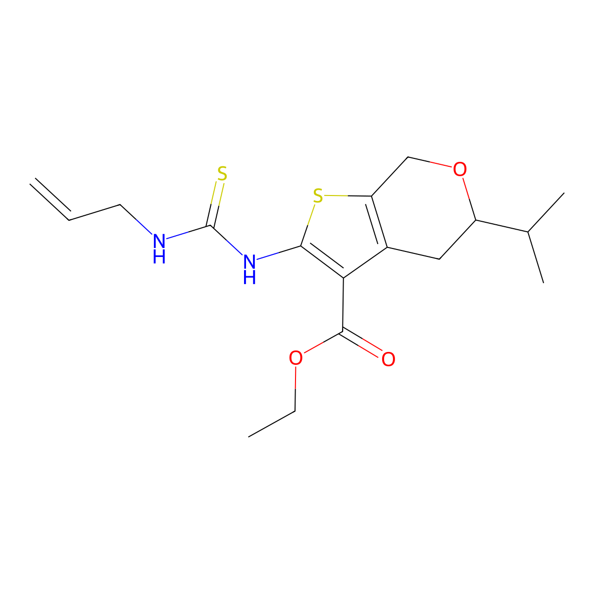ethyl 5-propan-2-yl-2-(prop-2-enylcarbamothioylamino)-5,7-dihydro-4H-thieno[2,3-c]pyran-3-carboxylate molecular structure, CAS 380545-99-3