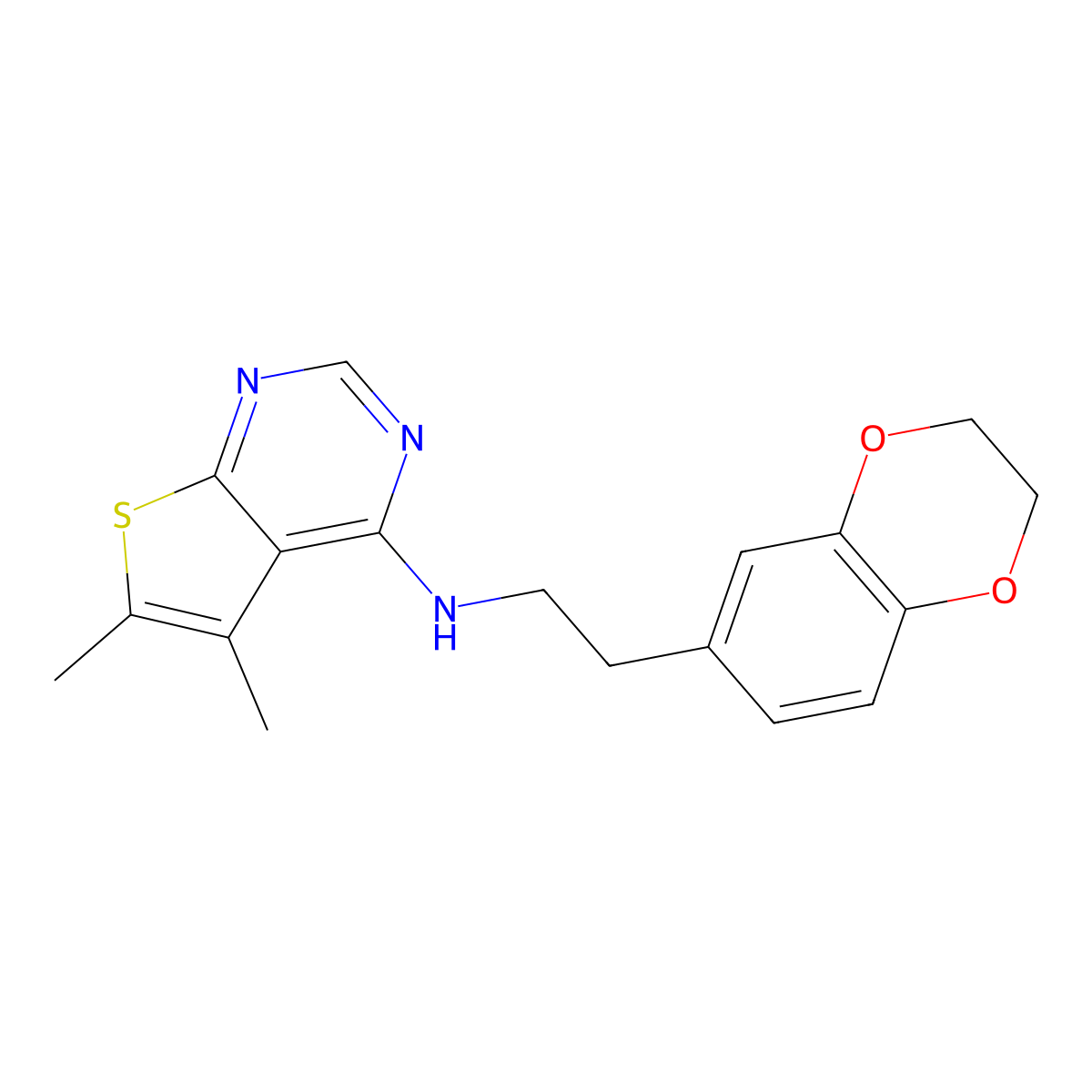 N-[2-(2,3-dihydro-1,4-benzodioxin-6-yl)ethyl]-5,6-dimethylthieno[2,3-d]pyrimidin-4-amine molecular structure, CAS 380546-78-1